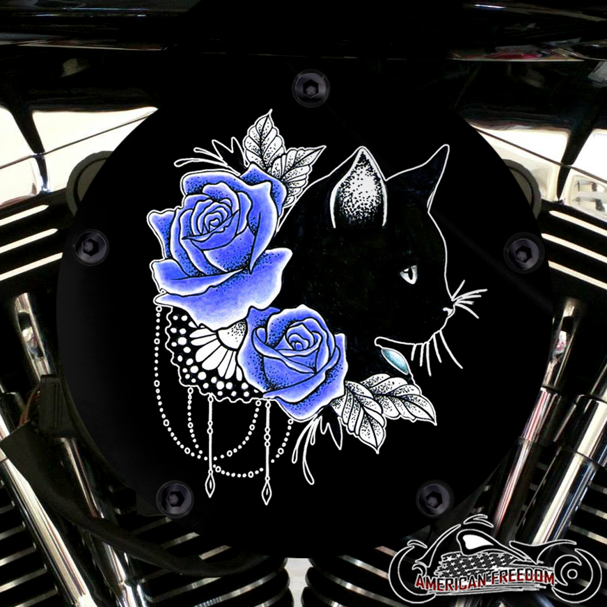 Harley Davidson High Flow Air Cleaner Cover - Roses Cat Blue